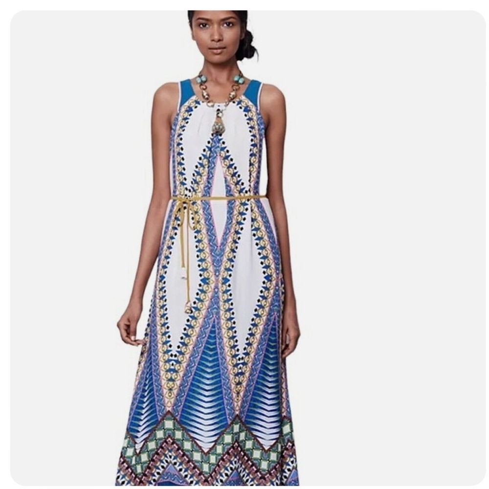 Anthropologie Maeve Maxi Dress Pockets Sleeveless Geometric  Lined 0 to 4 Boho